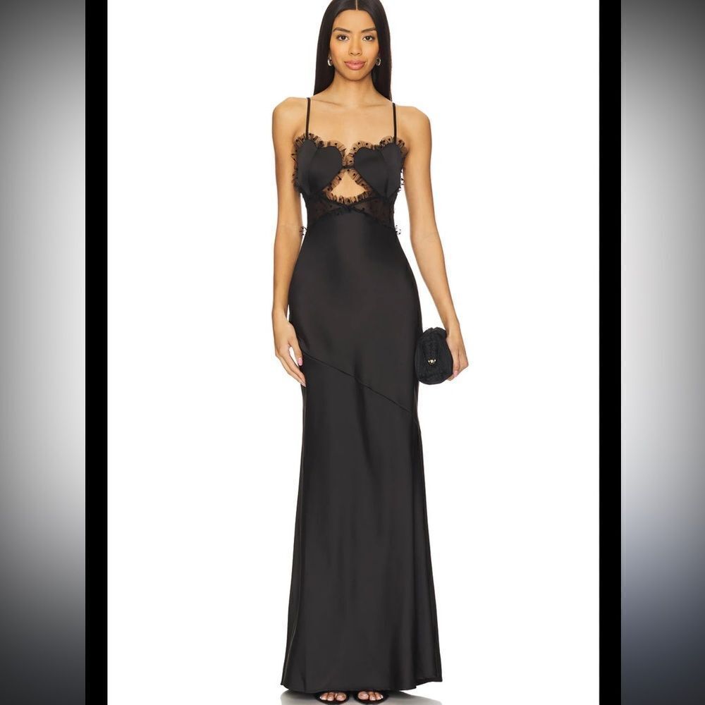 NWT For Love And Lemons Val Maxi Dress in Black XL Revolve Hearts